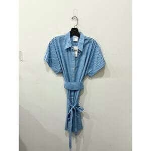 Finley Cotton Striped Short Sleeve Mini Shirt Dress Blue/White Women's Size S